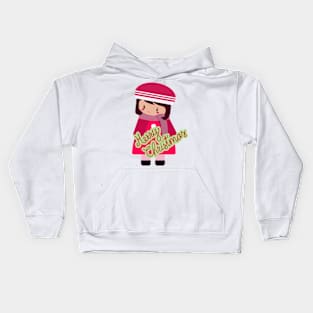 Cute chibi girl is wishing you a Merry Christmas Kids Hoodie